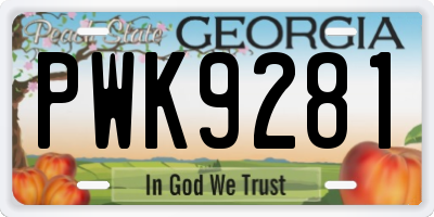 GA license plate PWK9281