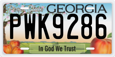 GA license plate PWK9286