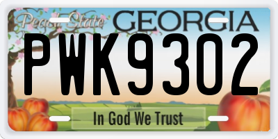 GA license plate PWK9302