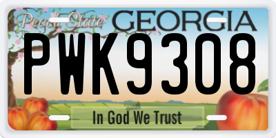 GA license plate PWK9308