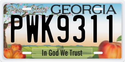 GA license plate PWK9311