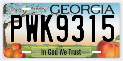 GA license plate PWK9315