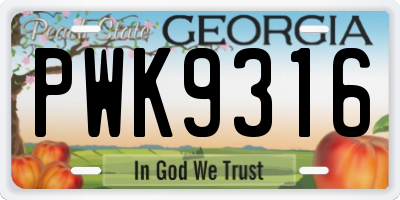 GA license plate PWK9316