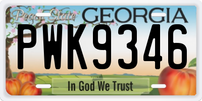 GA license plate PWK9346
