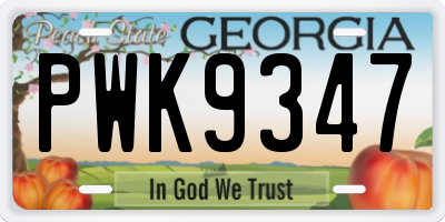 GA license plate PWK9347