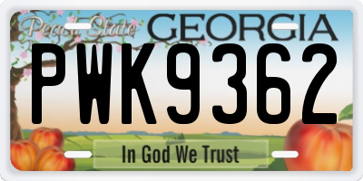 GA license plate PWK9362