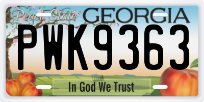GA license plate PWK9363