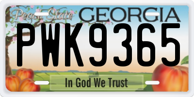 GA license plate PWK9365