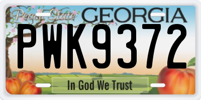 GA license plate PWK9372