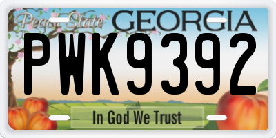 GA license plate PWK9392