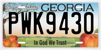 GA license plate PWK9430