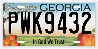 GA license plate PWK9432
