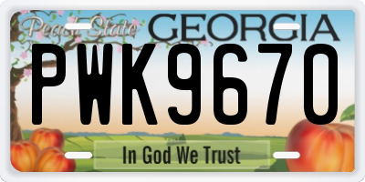 GA license plate PWK9670