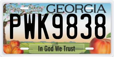 GA license plate PWK9838