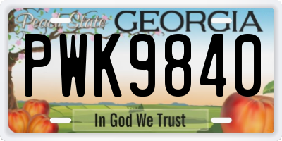 GA license plate PWK9840