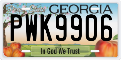 GA license plate PWK9906