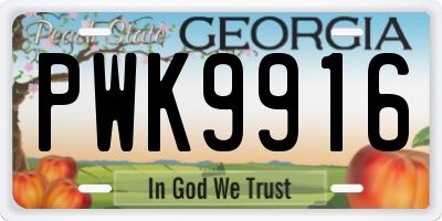 GA license plate PWK9916