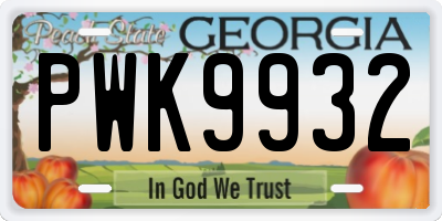 GA license plate PWK9932