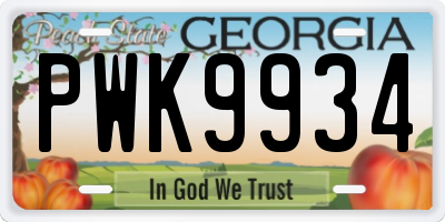 GA license plate PWK9934
