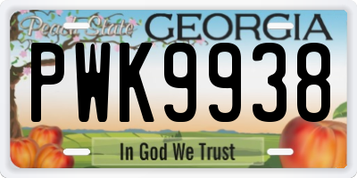GA license plate PWK9938