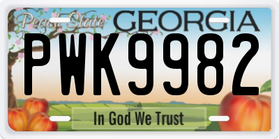 GA license plate PWK9982