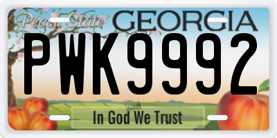 GA license plate PWK9992