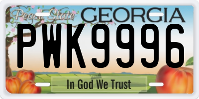 GA license plate PWK9996