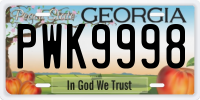 GA license plate PWK9998