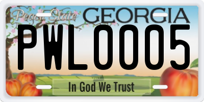 GA license plate PWL0005