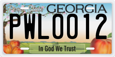 GA license plate PWL0012