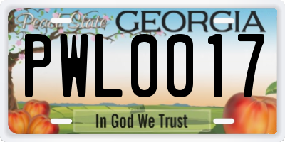 GA license plate PWL0017