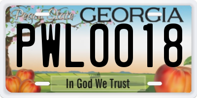 GA license plate PWL0018