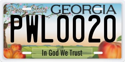 GA license plate PWL0020