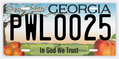 GA license plate PWL0025