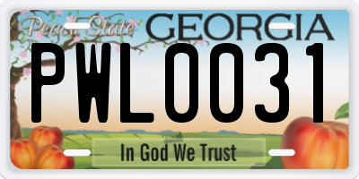 GA license plate PWL0031