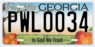 GA license plate PWL0034