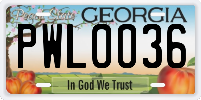 GA license plate PWL0036