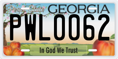 GA license plate PWL0062