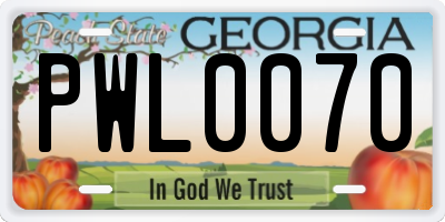 GA license plate PWL0070