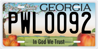 GA license plate PWL0092