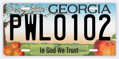 GA license plate PWL0102