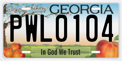 GA license plate PWL0104