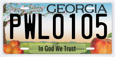 GA license plate PWL0105