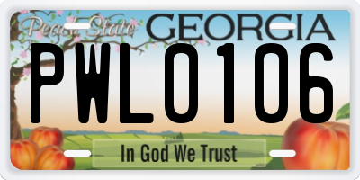 GA license plate PWL0106