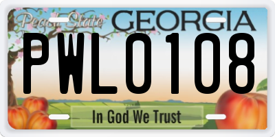 GA license plate PWL0108