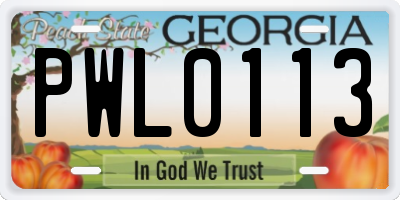 GA license plate PWL0113