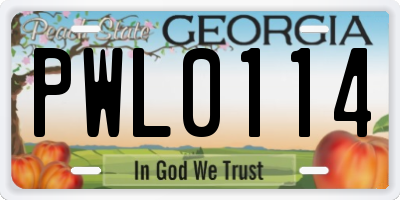 GA license plate PWL0114