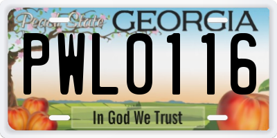 GA license plate PWL0116