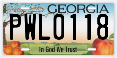 GA license plate PWL0118