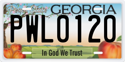 GA license plate PWL0120